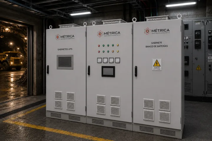 Gabinetes UPS y banco de baterías Métrica instalados en faena minera